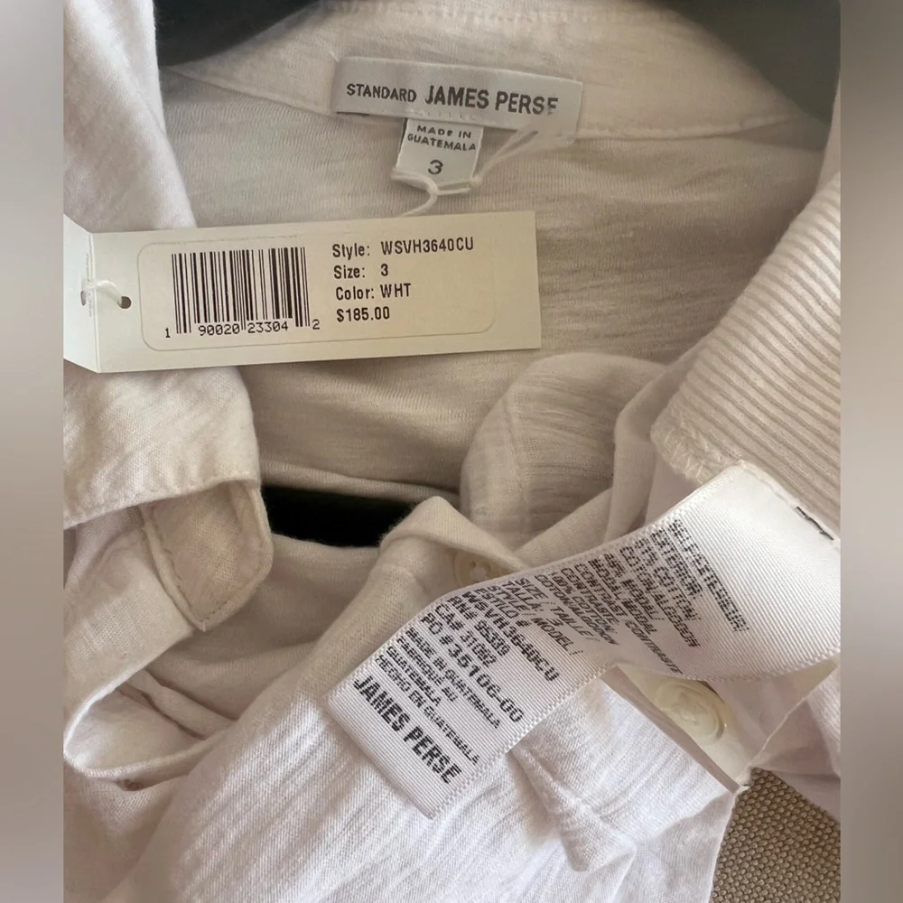 NWT $185 James Perse White Button-Down Shirt Sheer Slub Side Panel Blouse Size 3 - Picture 10 of 12